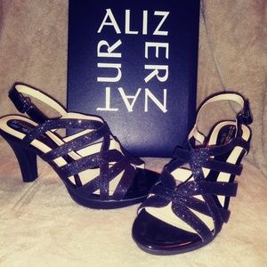 Naturalizer Dianna Black Glitter Dressy Sandals